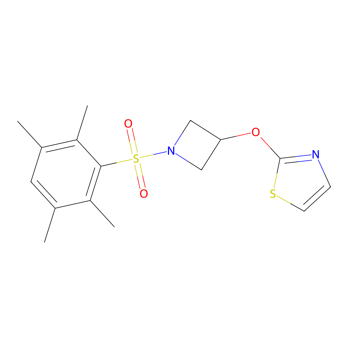 2-((1-((2,3,5,6-Tetramethylphenyl)sulfonyl)azetidin-3-yl)oxy)thiazole molecular structure, CAS 1797182-87-6