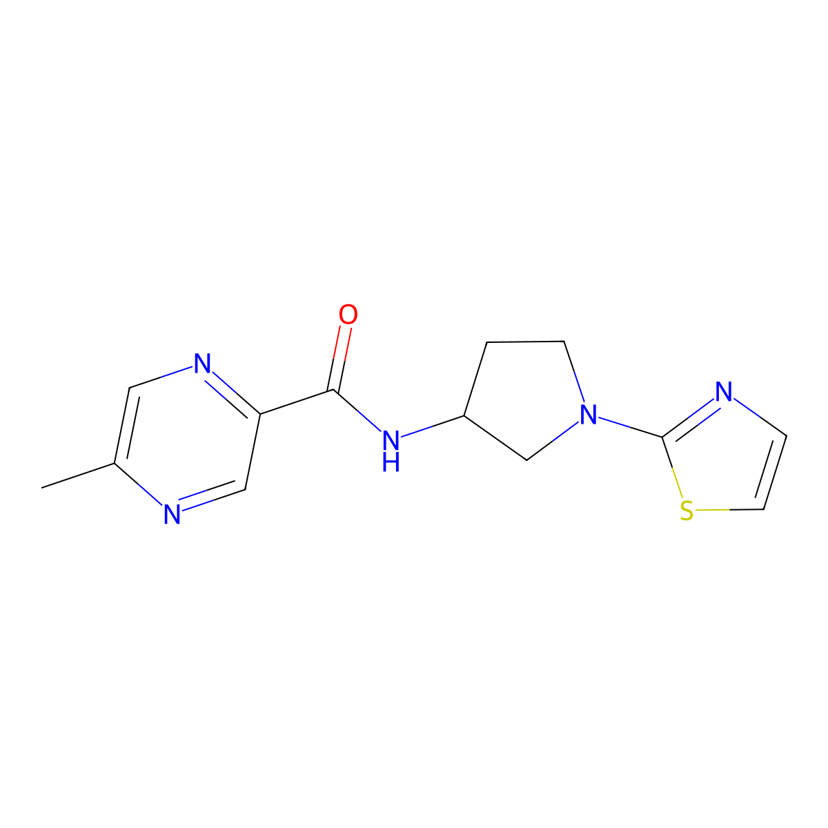 5-methyl-N-(1-(thiazol-2-yl)pyrrolidin-3-yl)pyrazine-2-carboxamide molecular structure, CAS 1797183-11-9