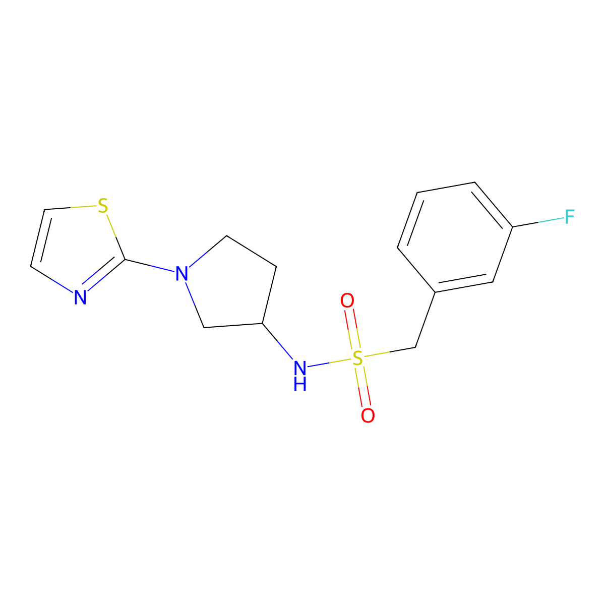 1-(3-fluorophenyl)-N-(1-(thiazol-2-yl)pyrrolidin-3-yl)methanesulfonamide molecular structure, CAS 1797183-18-6