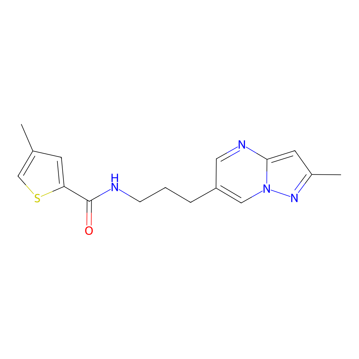 4-methyl-N-(3-{2-methylpyrazolo[1,5-a]pyrimidin-6-yl}propyl)thiophene-2-carboxamide molecular structure, CAS 1797183-24-4