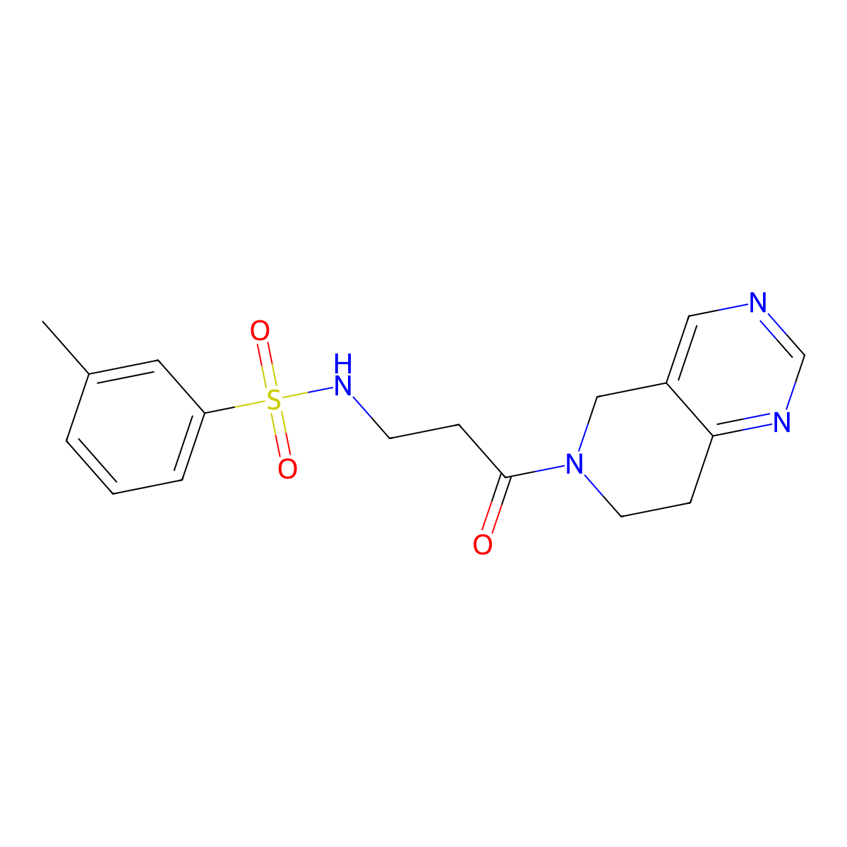N-(3-(7,8-dihydropyrido[4,3-d]pyrimidin-6(5H)-yl)-3-oxopropyl)-3-methylbenzenesulfonamide molecular structure, CAS 1797183-79-9