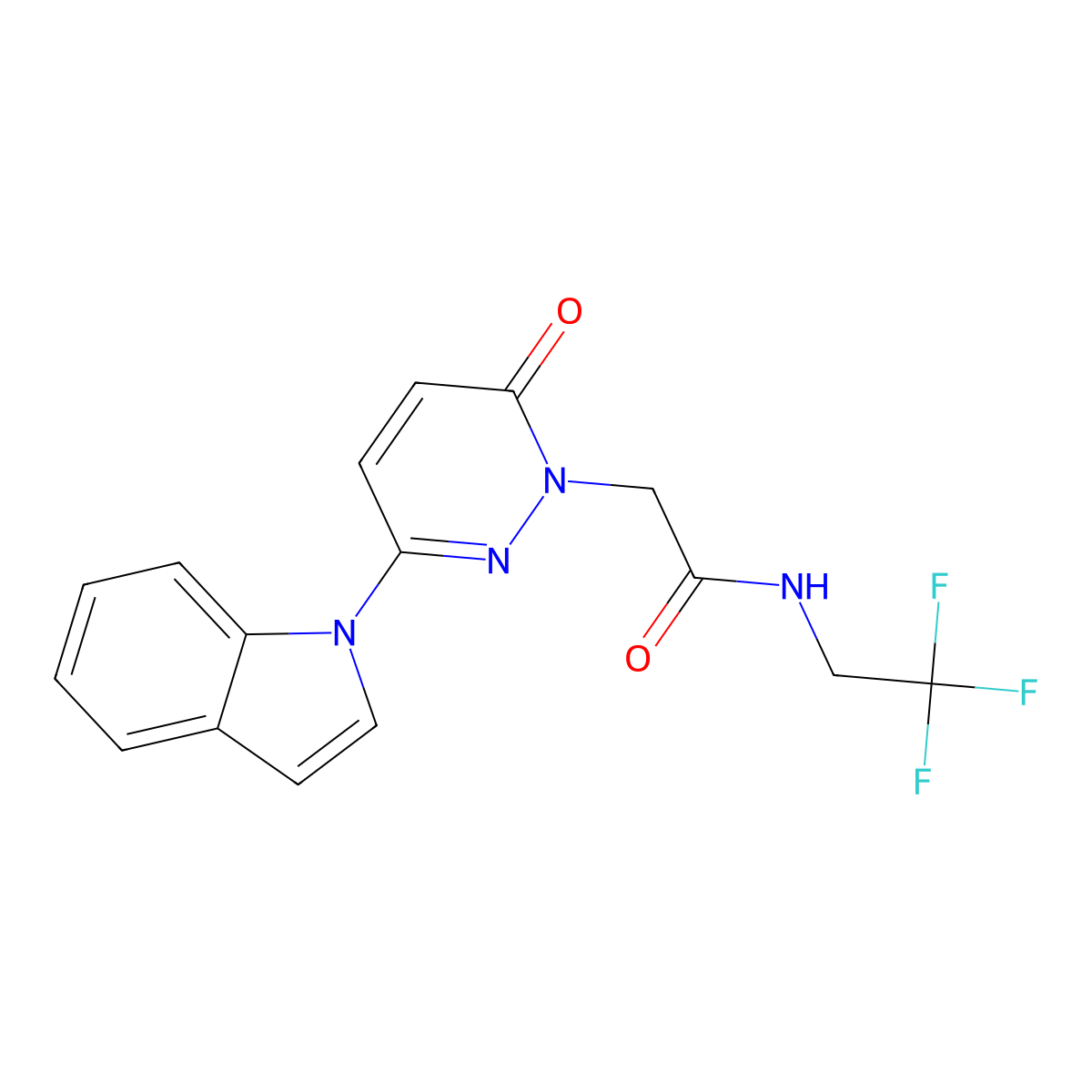 2-[3-(1H-indol-1-yl)-6-oxo-1,6-dihydropyridazin-1-yl]-N-(2,2,2-trifluoroethyl)acetamide molecular structure, CAS 1797184-27-0