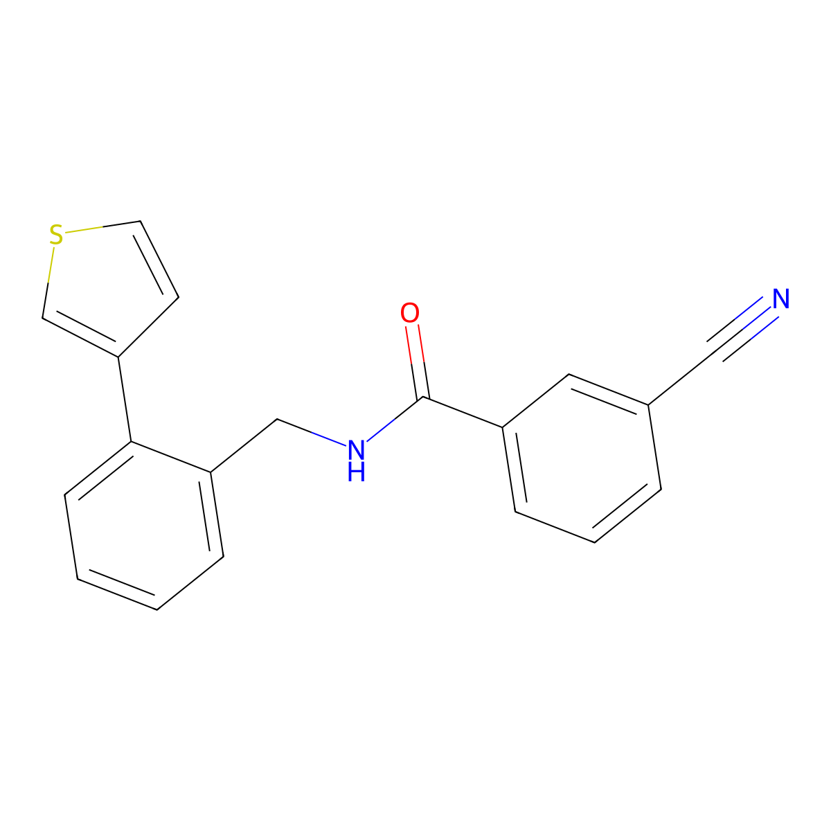 3-cyano-N-(2-(thiophen-3-yl)benzyl)benzamide molecular structure, CAS 1797184-33-8