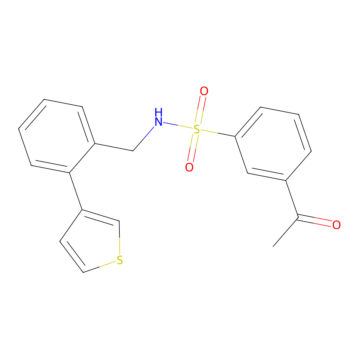 3-acetyl-N-(2-(thiophen-3-yl)benzyl)benzenesulfonamide molecular structure, CAS 1797184-54-3