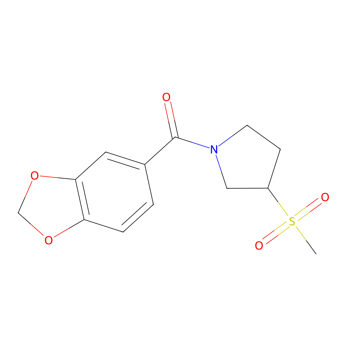 Benzo[d][1,3]dioxol-5-yl(3-(methylsulfonyl)pyrrolidin-1-yl)methanone molecular structure, CAS 1797184-56-5