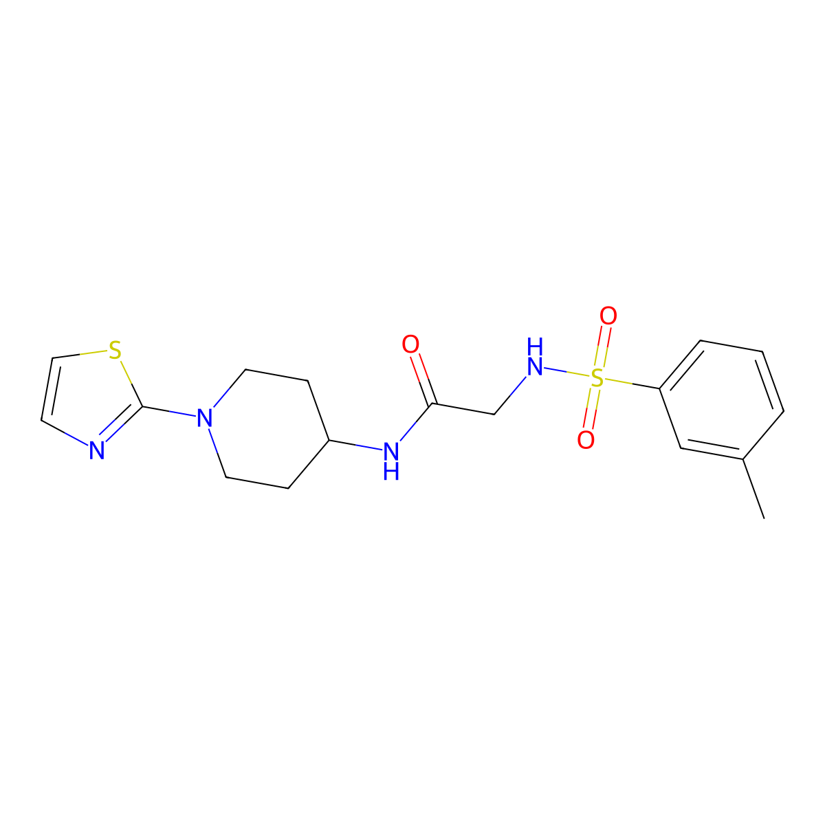 2-(3-methylbenzenesulfonamido)-N-[1-(1,3-thiazol-2-yl)piperidin-4-yl]acetamide molecular structure, CAS 1797184-77-0