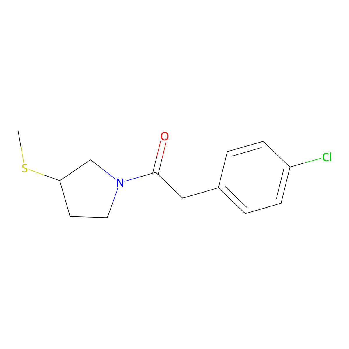 2-(4-Chlorophenyl)-1-(3-(methylthio)pyrrolidin-1-yl)ethanone molecular structure, CAS 1797184-84-9