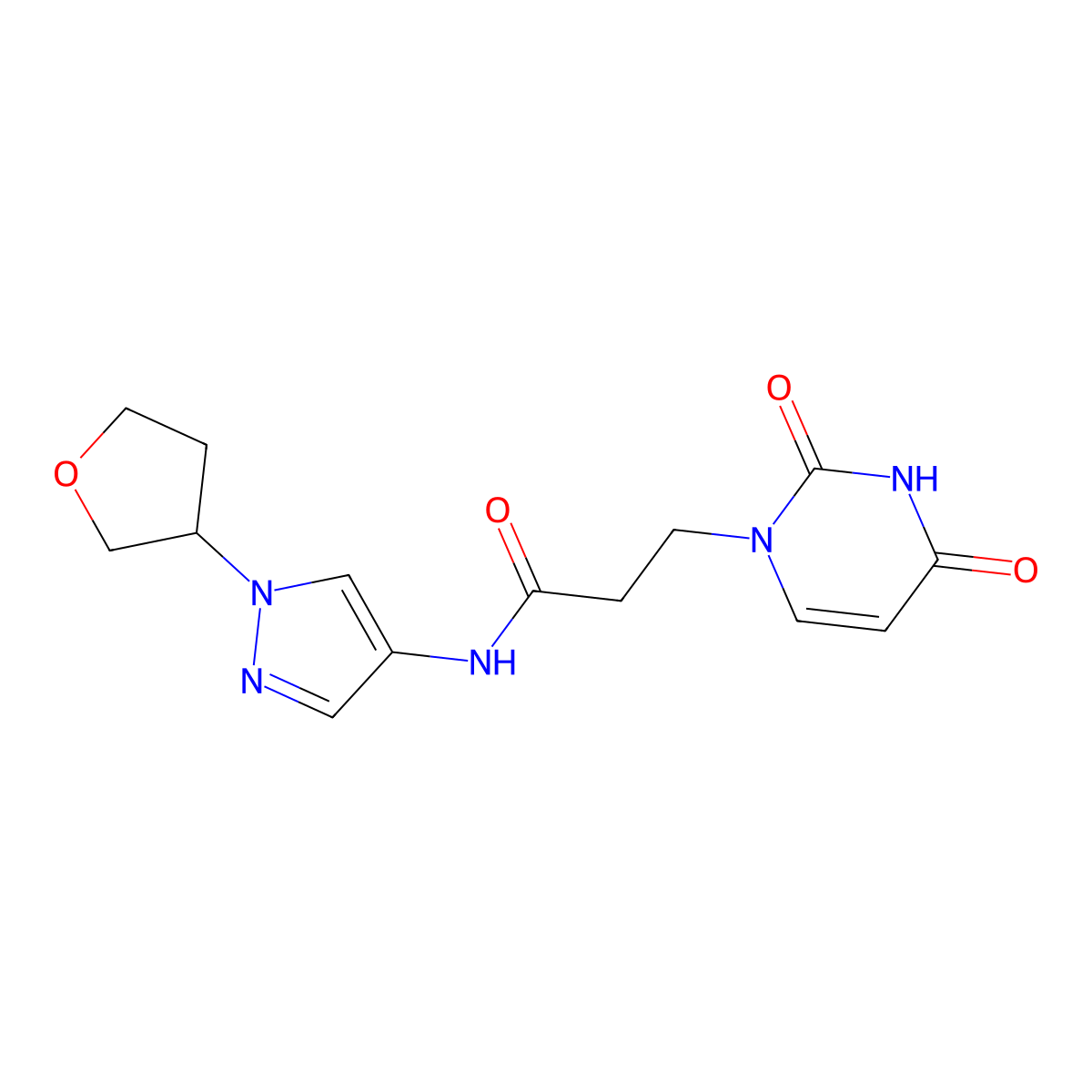 3-(2,4-Dioxopyrimidin-1-yl)-N-[1-(oxolan-3-yl)pyrazol-4-yl]propanamide molecular structure, CAS 1797184-87-2