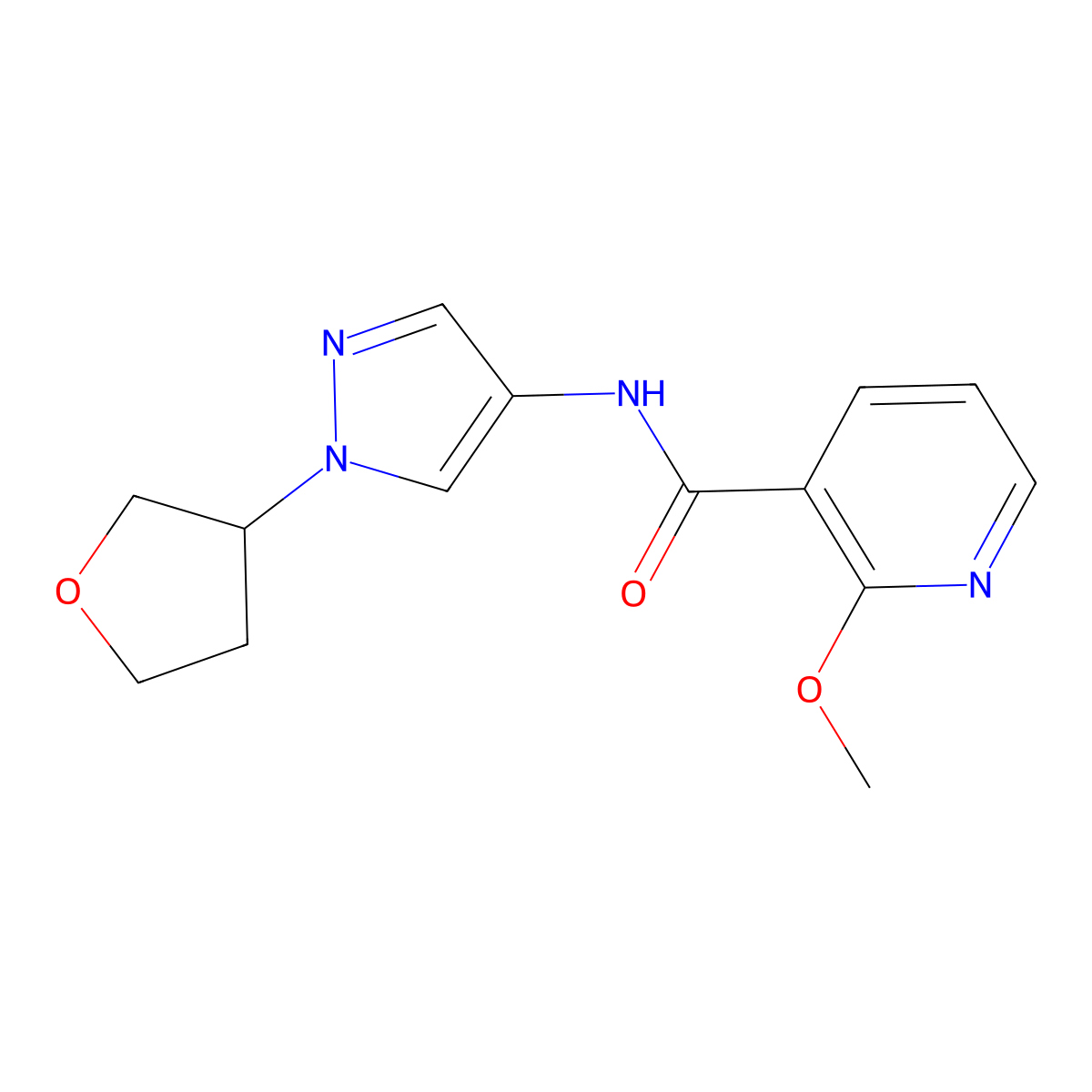 2-methoxy-N-(1-(tetrahydrofuran-3-yl)-1H-pyrazol-4-yl)nicotinamide molecular structure, CAS 1797184-98-5