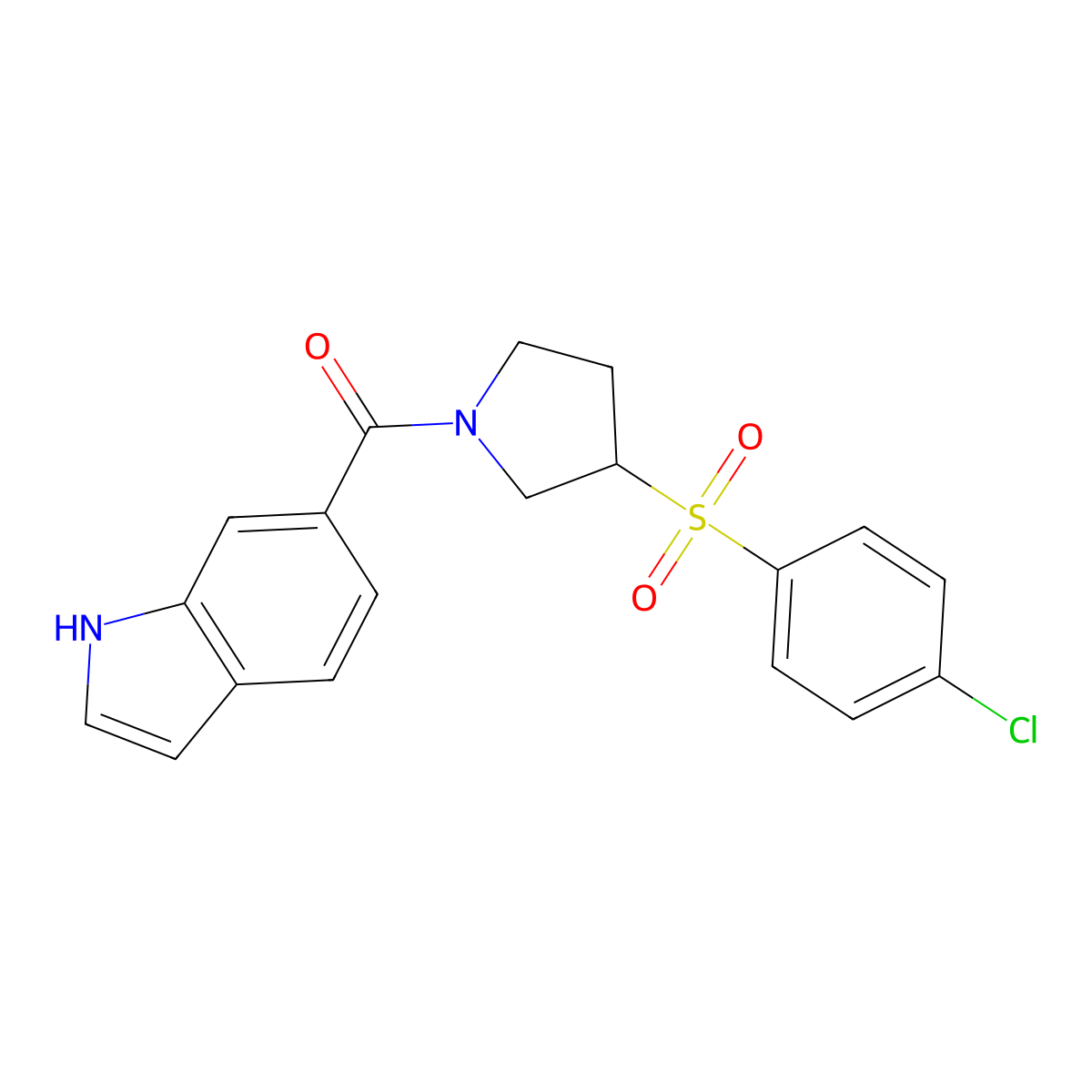 (3-((4-chlorophenyl)sulfonyl)pyrrolidin-1-yl)(1H-indol-6-yl)methanone molecular structure, CAS 1797185-00-2