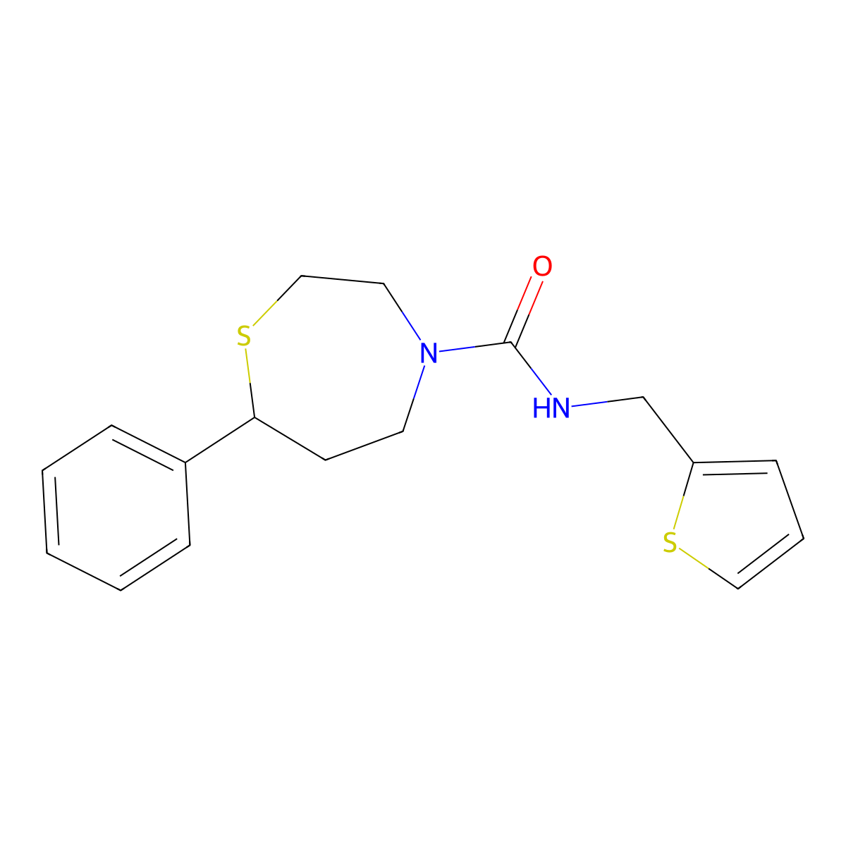 7-phenyl-N-(thiophen-2-ylmethyl)-1,4-thiazepane-4-carboxamide molecular structure, CAS 1797185-19-3