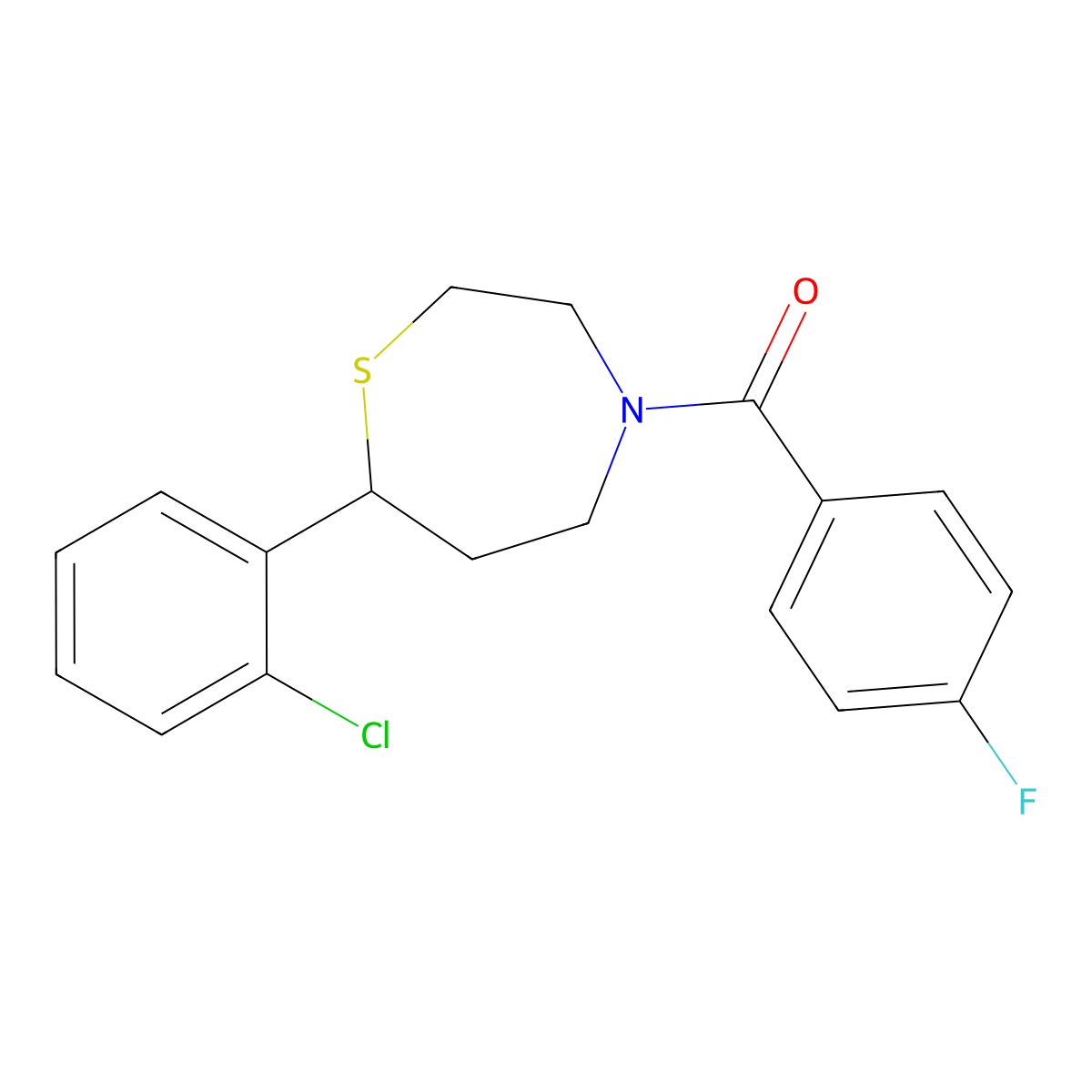 (7-(2-Chlorophenyl)-1,4-thiazepan-4-yl)(4-fluorophenyl)methanone molecular structure, CAS 1797185-45-5