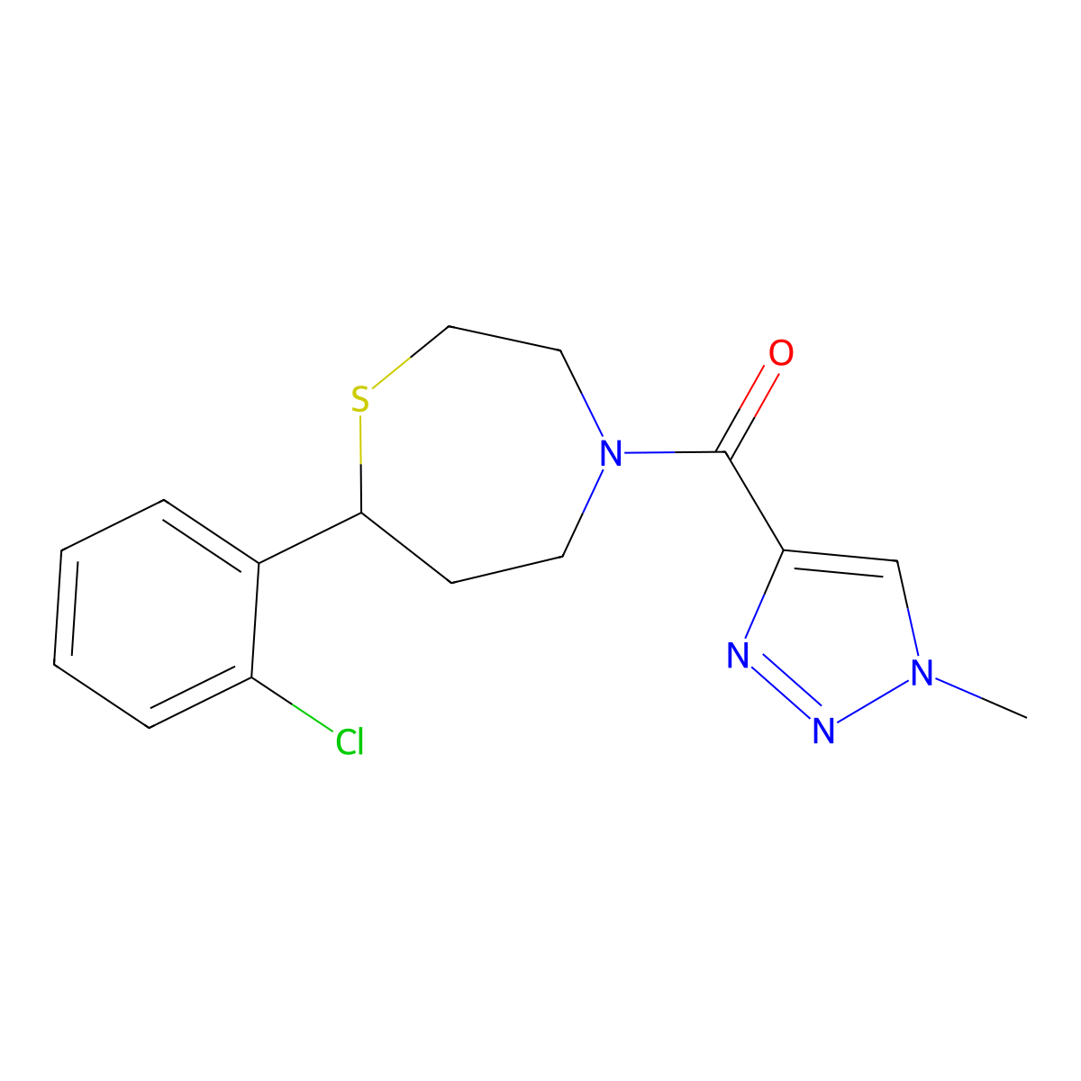 (7-(2-chlorophenyl)-1,4-thiazepan-4-yl)(1-methyl-1H-1,2,3-triazol-4-yl)methanone molecular structure, CAS 1797185-84-2