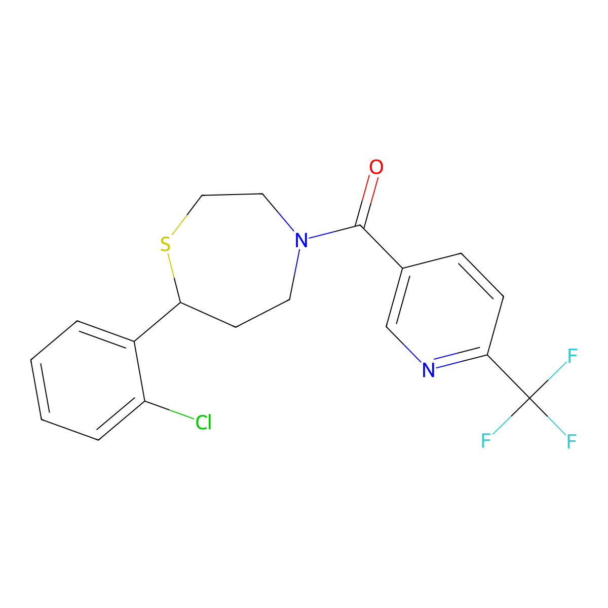 (7-(2-Chlorophenyl)-1,4-thiazepan-4-yl)(6-(trifluoromethyl)pyridin-3-yl)methanone molecular structure, CAS 1797185-95-5
