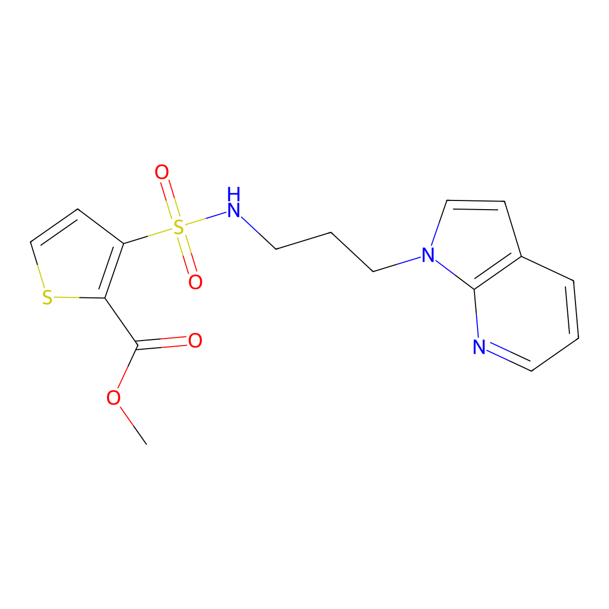 methyl 3-(N-(3-(1H-pyrrolo[2,3-b]pyridin-1-yl)propyl)sulfamoyl)thiophene-2-carboxylate molecular structure, CAS 1797185-97-7