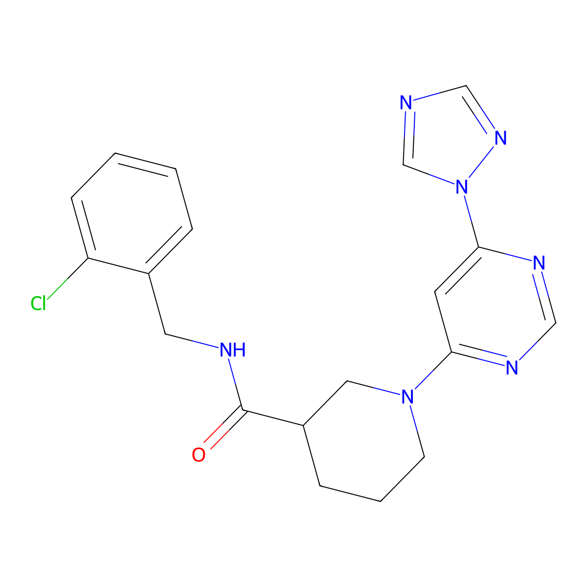 1-(6-(1H-1,2,4-triazol-1-yl)pyrimidin-4-yl)-N-(2-chlorobenzyl)piperidine-3-carboxamide molecular structure, CAS 1797186-08-3