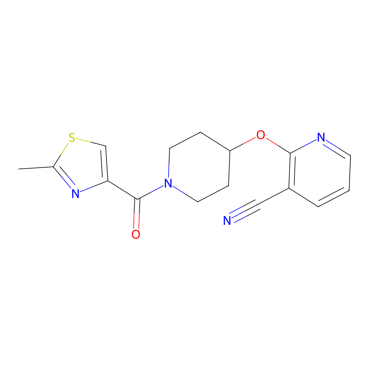 2-((1-(2-Methylthiazole-4-carbonyl)piperidin-4-yl)oxy)nicotinonitrile molecular structure, CAS 1797186-16-3