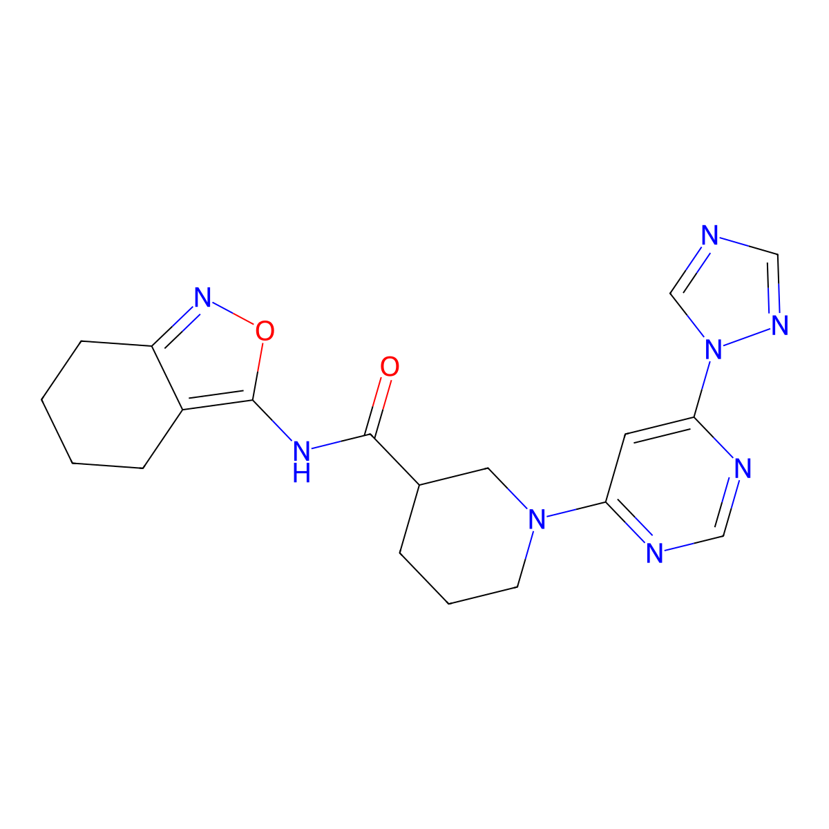 1-(6-(1H-1,2,4-triazol-1-yl)pyrimidin-4-yl)-N-(4,5,6,7-tetrahydrobenzo[c]isoxazol-3-yl)piperidine-3-carboxamide molecular structure, CAS 1797186-17-4