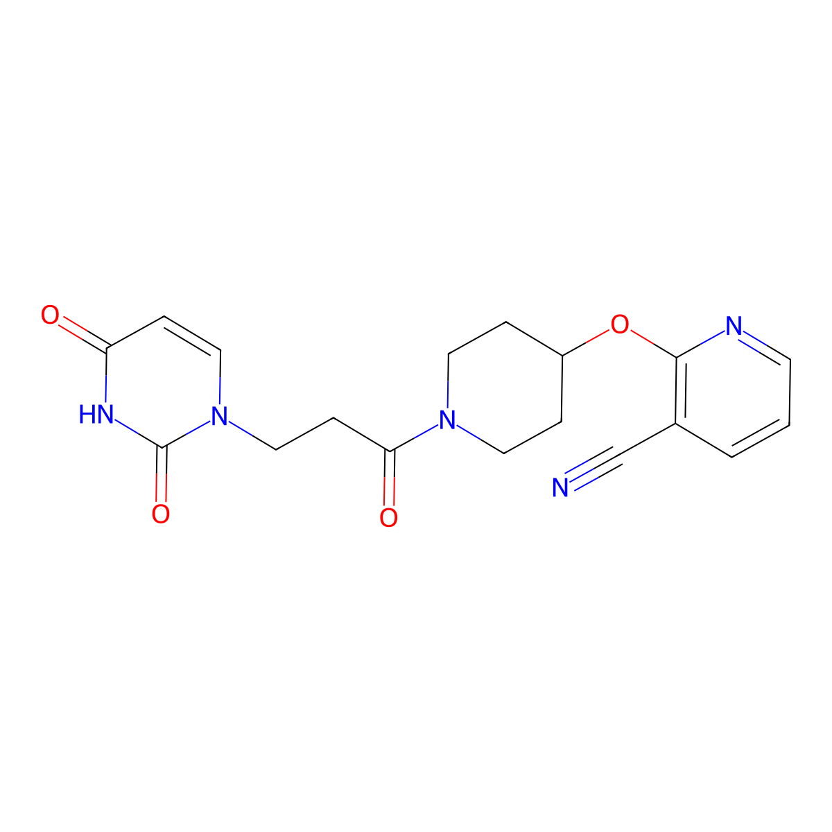 2-((1-(3-(2,4-dioxo-3,4-dihydropyrimidin-1(2H)-yl)propanoyl)piperidin-4-yl)oxy)nicotinonitrile molecular structure, CAS 1797186-19-6