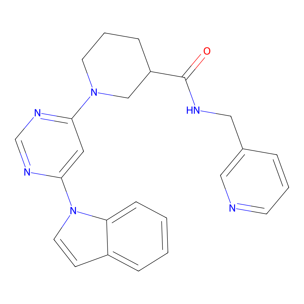 1-[6-(1H-indol-1-yl)pyrimidin-4-yl]-N-[(pyridin-3-yl)methyl]piperidine-3-carboxamide molecular structure, CAS 1797186-34-5