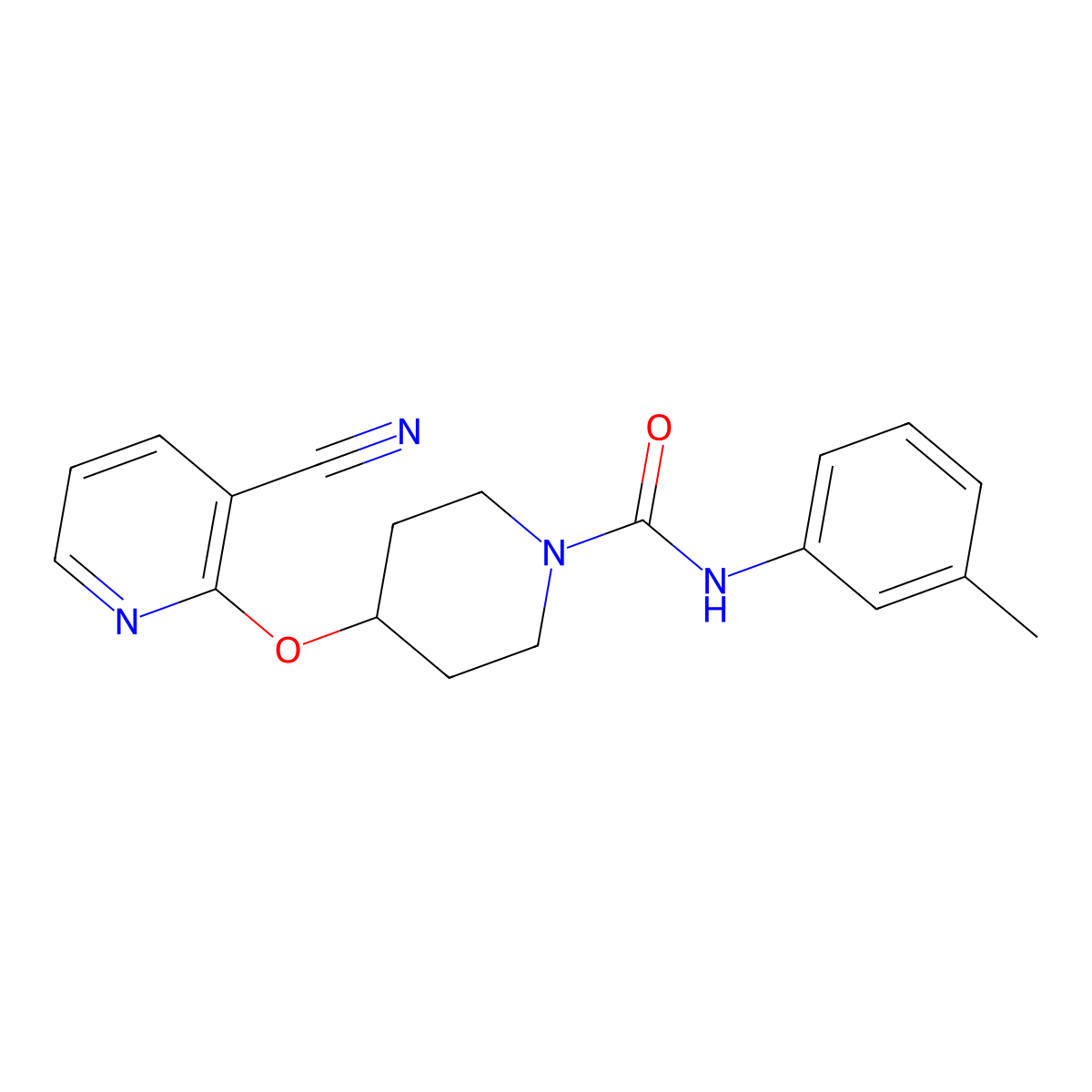 4-((3-cyanopyridin-2-yl)oxy)-N-(m-tolyl)piperidine-1-carboxamide molecular structure, CAS 1797186-36-7