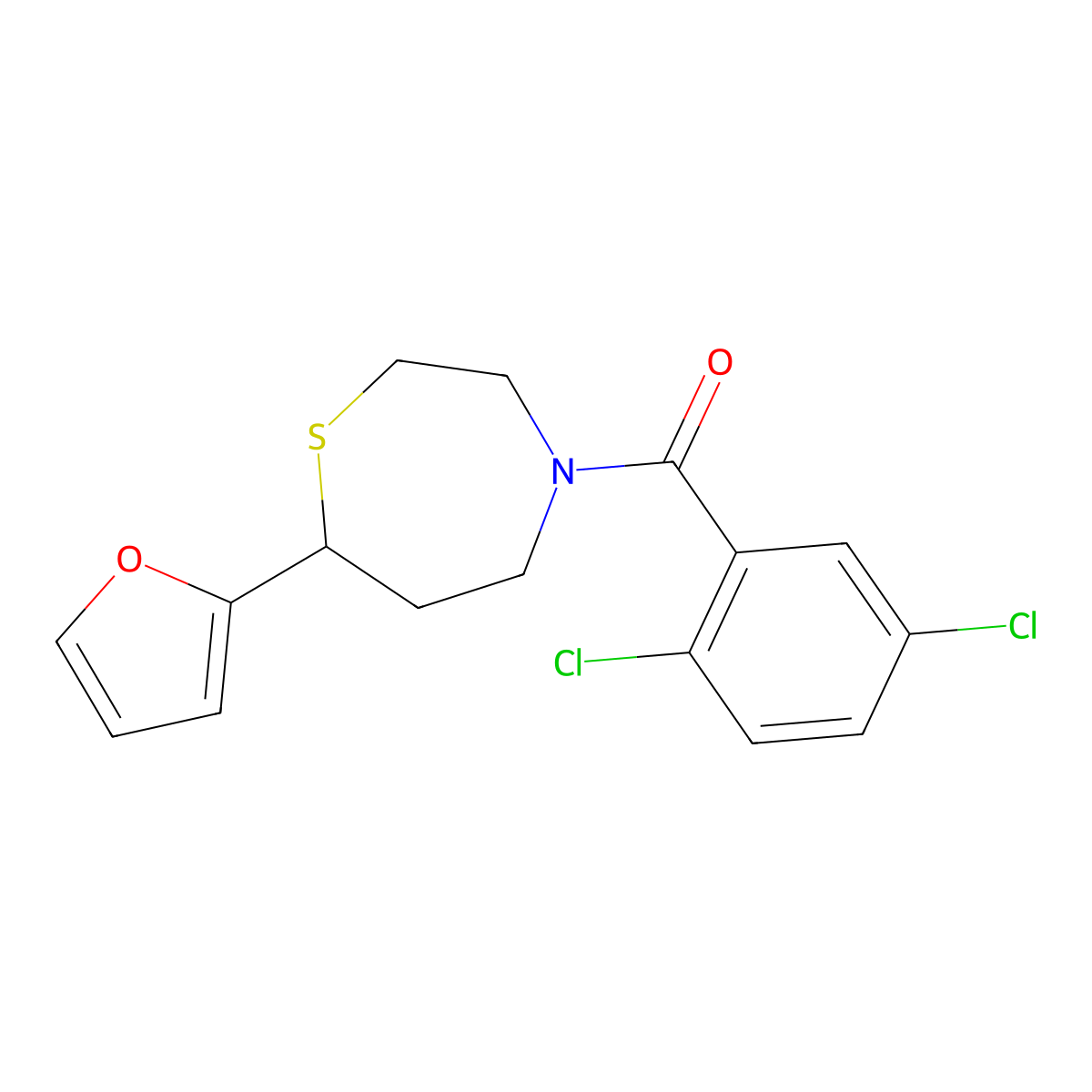 (2,5-Dichlorophenyl)(7-(furan-2-yl)-1,4-thiazepan-4-yl)methanone molecular structure, CAS 1797186-38-9
