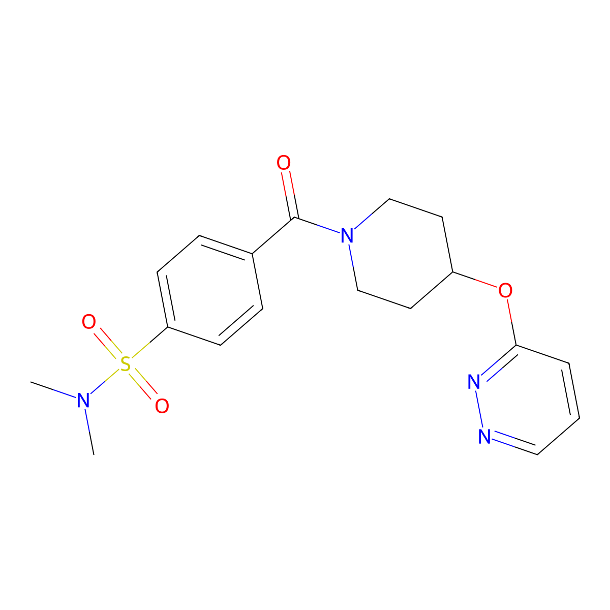 N,N-dimethyl-4-(4-(pyridazin-3-yloxy)piperidine-1-carbonyl)benzenesulfonamide molecular structure, CAS 1797186-51-6
