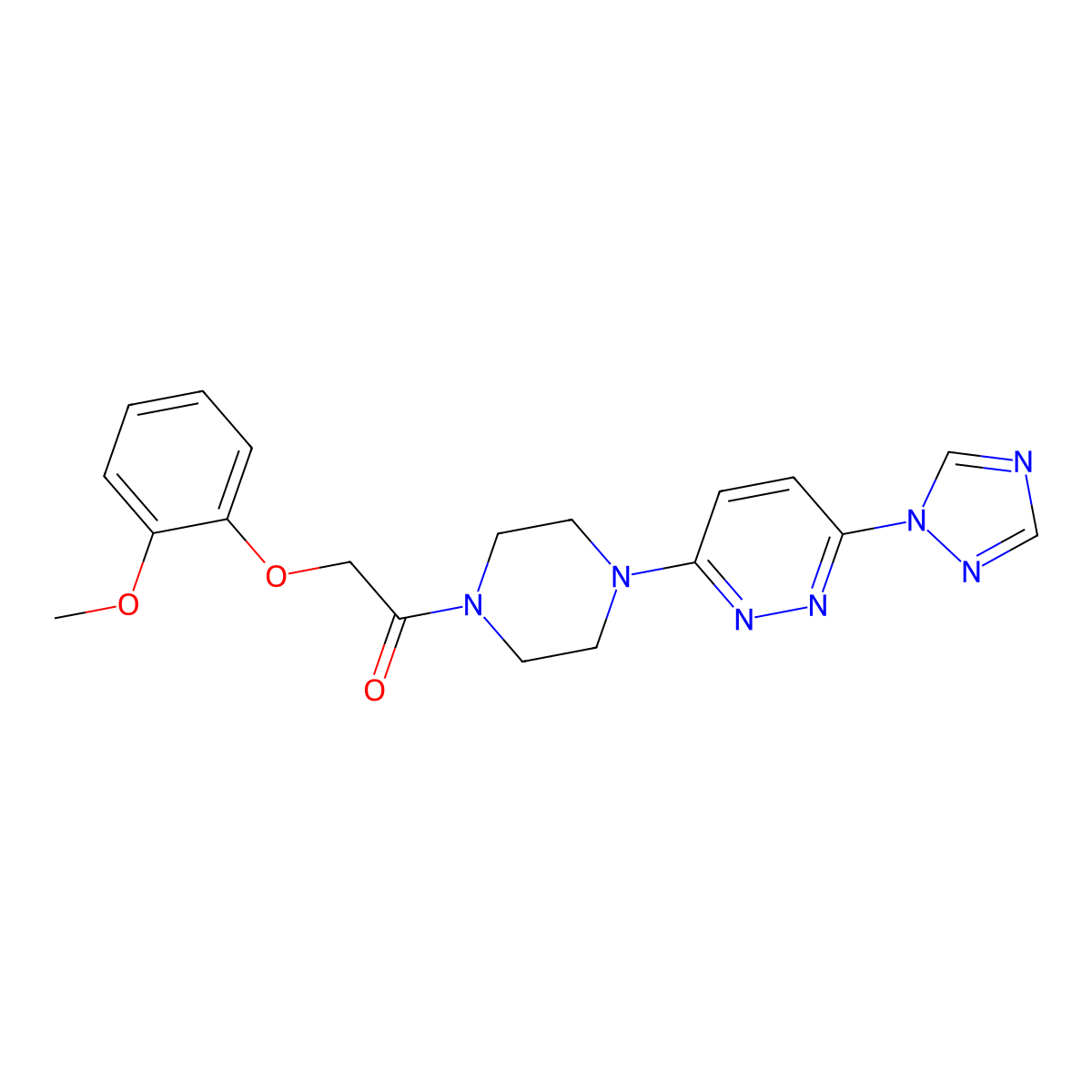 1-(4-(6-(1H-1,2,4-triazol-1-yl)pyridazin-3-yl)piperazin-1-yl)-2-(2-methoxyphenoxy)ethanone molecular structure, CAS 1797187-09-7