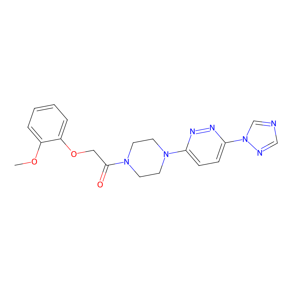 1-(4-(6-(1H-1,2,4-triazol-1-yl)pyridazin-3-yl)piperazin-1-yl)-2-(2-methoxyphenoxy)ethanone molecular structure, CAS 1797187-09-7