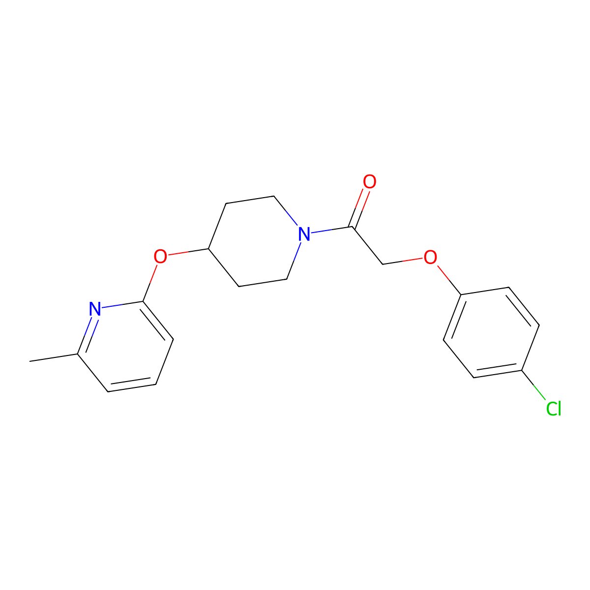 2-(4-Chlorophenoxy)-1-(4-((6-methylpyridin-2-yl)oxy)piperidin-1-yl)ethanone molecular structure, CAS 1797187-41-7