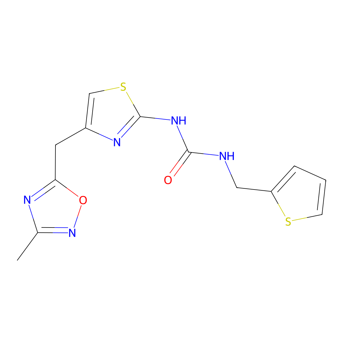 1-(4-((3-Methyl-1,2,4-oxadiazol-5-yl)methyl)thiazol-2-yl)-3-(thiophen-2-ylmethyl)urea molecular structure, CAS 1797187-44-0
