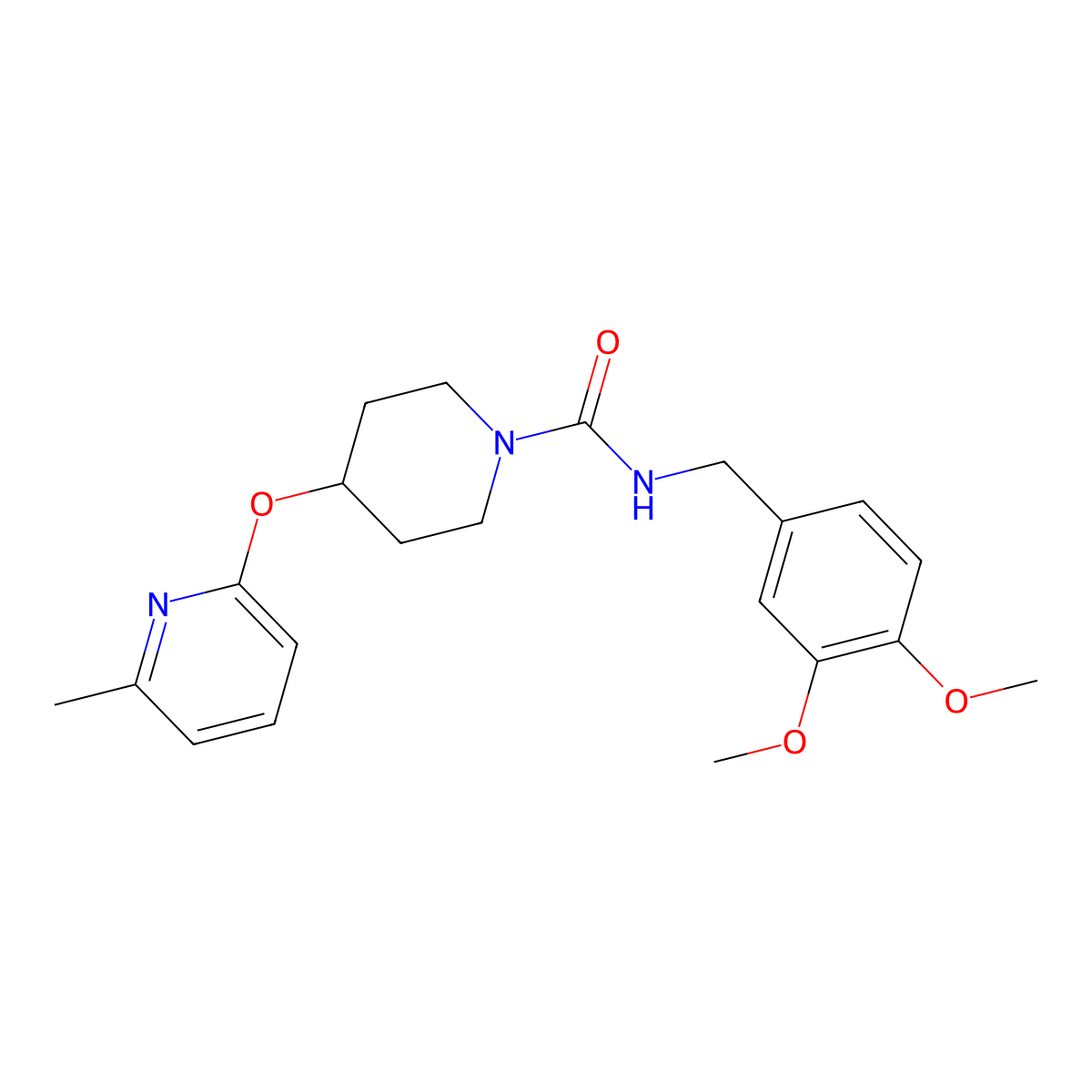 N-(3,4-dimethoxybenzyl)-4-((6-methylpyridin-2-yl)oxy)piperidine-1-carboxamide molecular structure, CAS 1797187-88-2