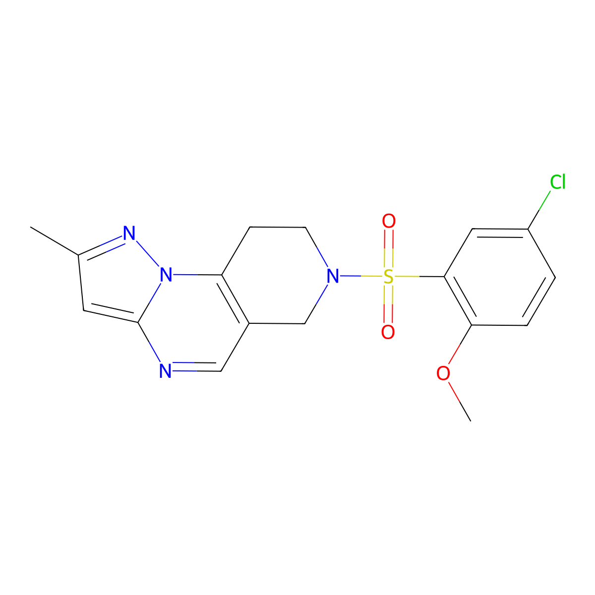 7-((5-Chloro-2-methoxyphenyl)sulfonyl)-2-methyl-6,7,8,9-tetrahydropyrazolo[1,5-a]pyrido[3,4-e]pyrimidine molecular structure, CAS 1797190-22-7