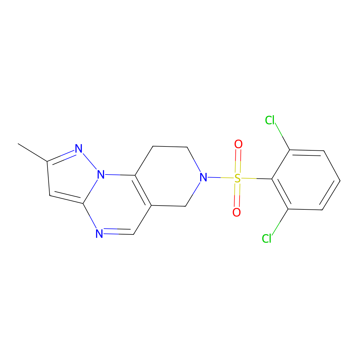 7-((2,6-Dichlorophenyl)sulfonyl)-2-methyl-6,7,8,9-tetrahydropyrazolo[1,5-a]pyrido[3,4-e]pyrimidine molecular structure, CAS 1797190-29-4