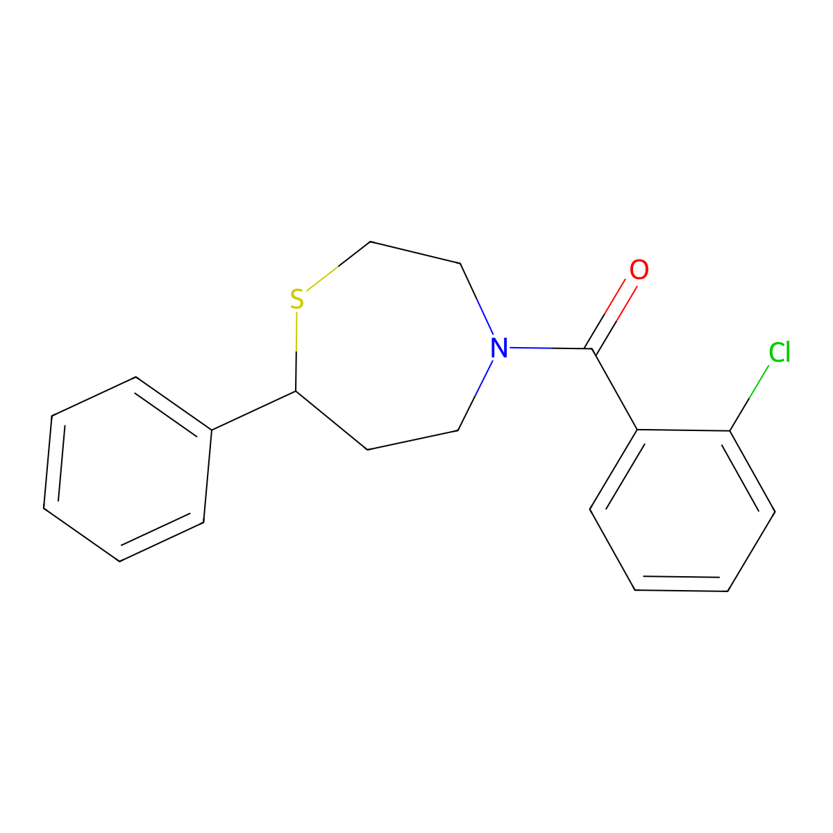 (2-Chlorophenyl)(7-phenyl-1,4-thiazepan-4-yl)methanone molecular structure, CAS 1797190-83-0