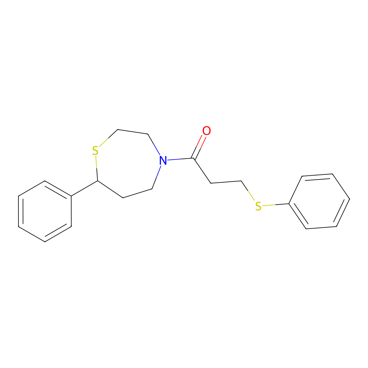 1-(7-Phenyl-1,4-thiazepan-4-yl)-3-(phenylthio)propan-1-one molecular structure, CAS 1797190-91-0