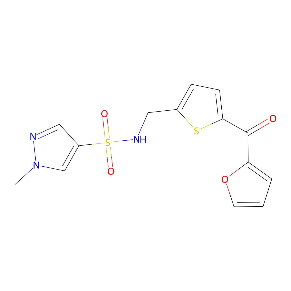N-((5-(furan-2-carbonyl)thiophen-2-yl)methyl)-1-methyl-1H-pyrazole-4-sulfonamide molecular structure, CAS 1797190-95-4