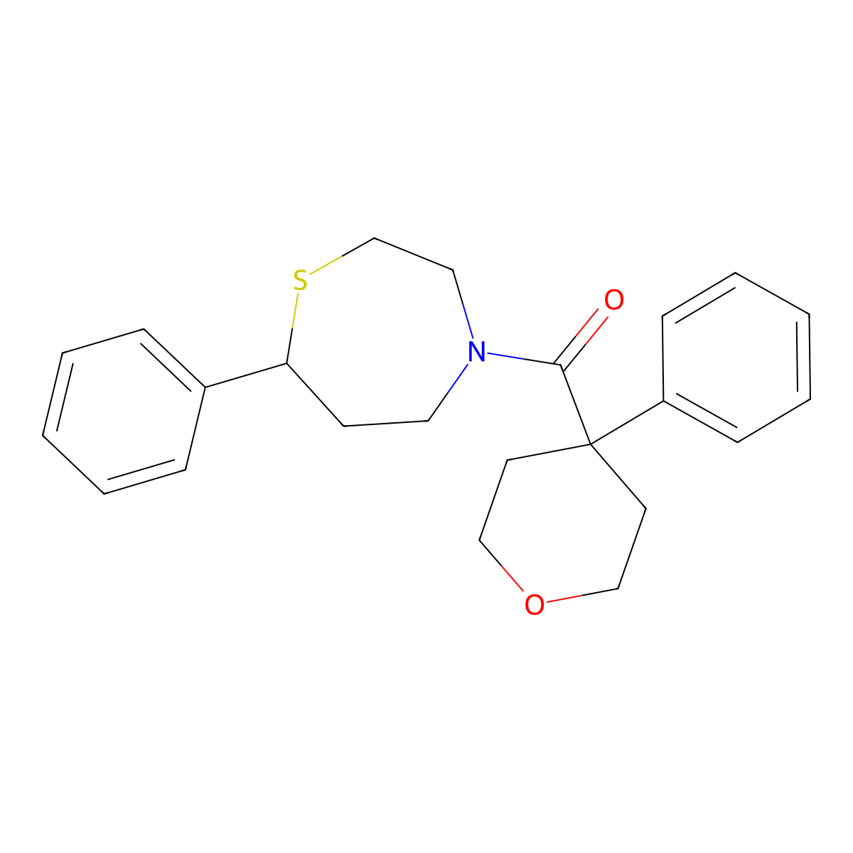 (7-phenyl-1,4-thiazepan-4-yl)(4-phenyltetrahydro-2H-pyran-4-yl)methanone molecular structure, CAS 1797190-96-5