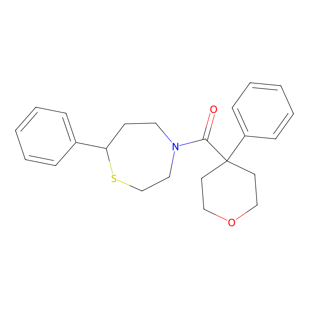 (7-phenyl-1,4-thiazepan-4-yl)(4-phenyltetrahydro-2H-pyran-4-yl)methanone molecular structure, CAS 1797190-96-5