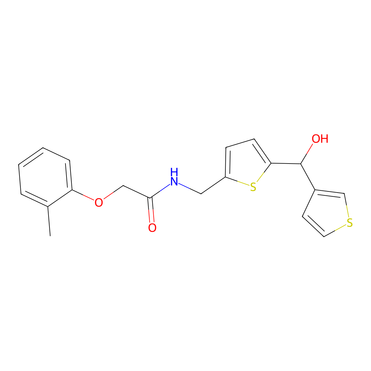 N-((5-(hydroxy(thiophen-3-yl)methyl)thiophen-2-yl)methyl)-2-(o-tolyloxy)acetamide molecular structure, CAS 1797191-57-1