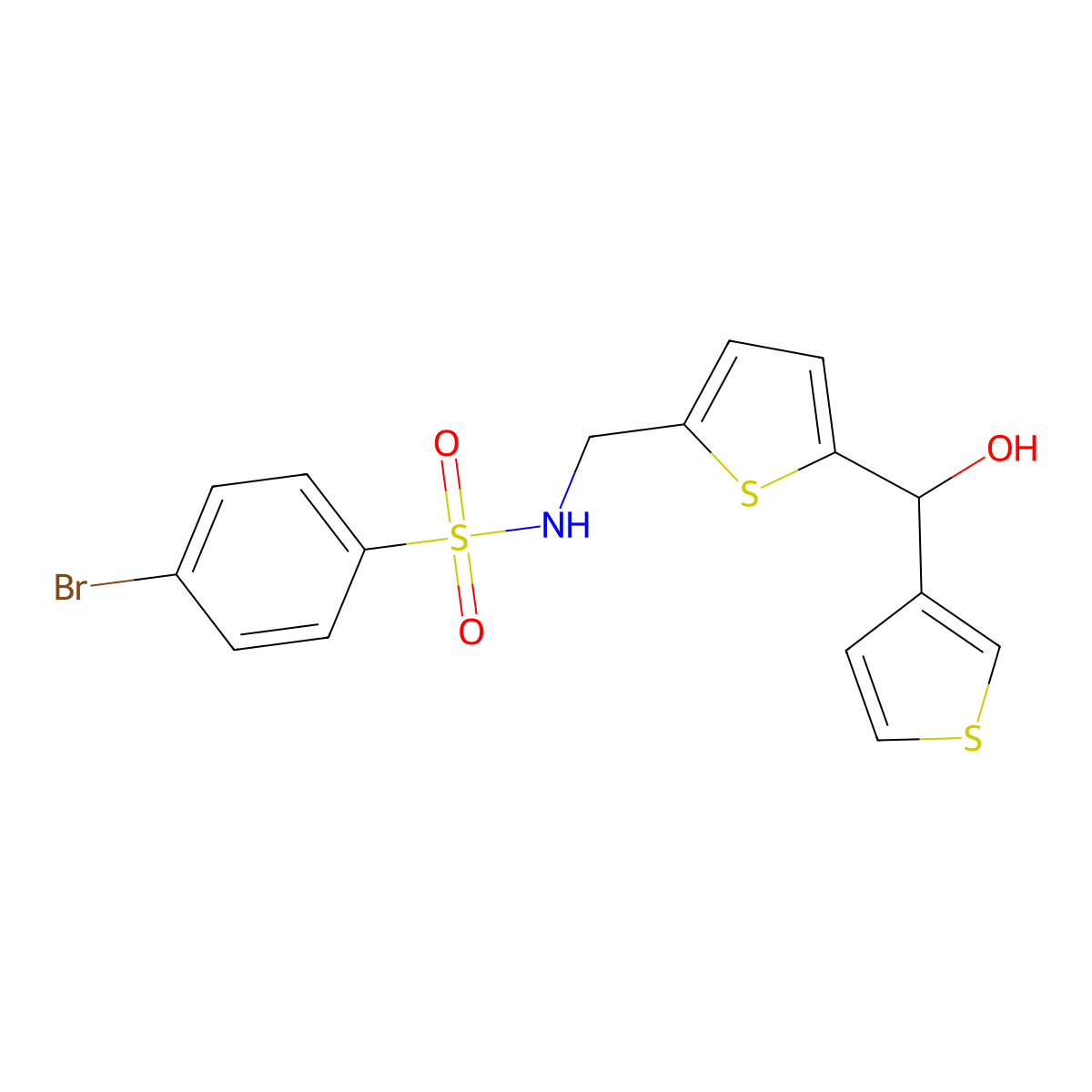 4-bromo-N-((5-(hydroxy(thiophen-3-yl)methyl)thiophen-2-yl)methyl)benzenesulfonamide molecular structure, CAS 1797191-65-1