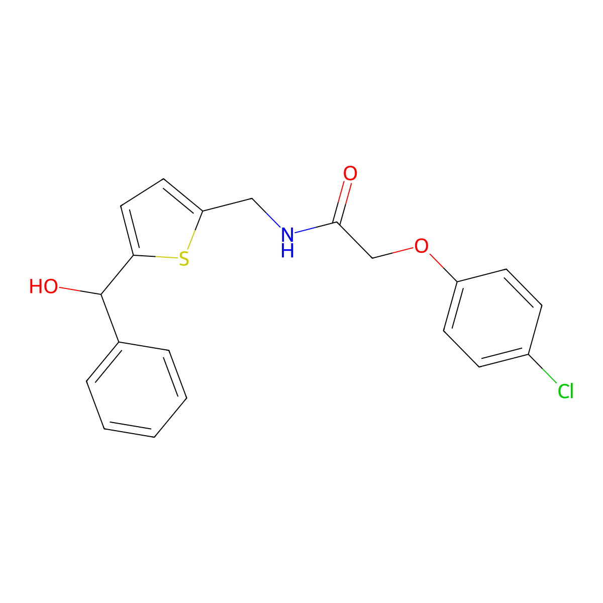 2-(4-chlorophenoxy)-N-((5-(hydroxy(phenyl)methyl)thiophen-2-yl)methyl)acetamide molecular structure, CAS 1797192-03-0