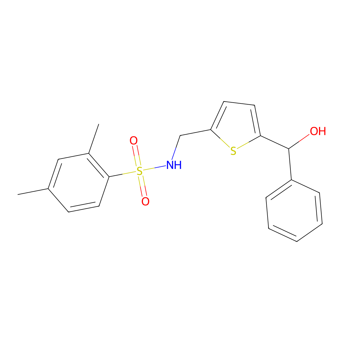 N-((5-(hydroxy(phenyl)methyl)thiophen-2-yl)methyl)-2,4-dimethylbenzenesulfonamide molecular structure, CAS 1797192-06-3