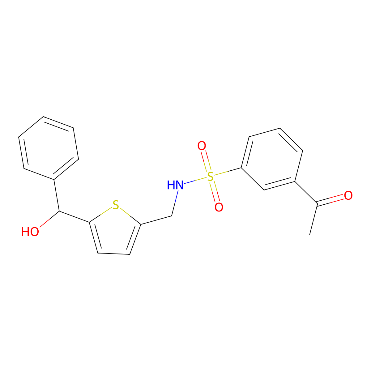 3-acetyl-N-((5-(hydroxy(phenyl)methyl)thiophen-2-yl)methyl)benzenesulfonamide molecular structure, CAS 1797192-14-3