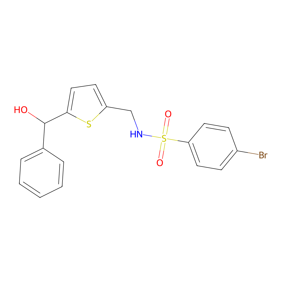 4-bromo-N-((5-(hydroxy(phenyl)methyl)thiophen-2-yl)methyl)benzenesulfonamide molecular structure, CAS 1797192-25-6