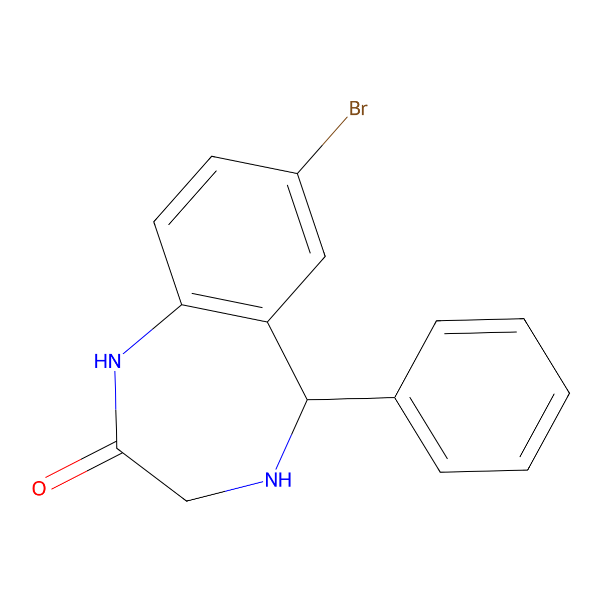7-bromo-5-phenyl-2,3,4,5-tetrahydro-1H-1,4-benzodiazepin-2-one molecular structure, CAS 17972-72-4