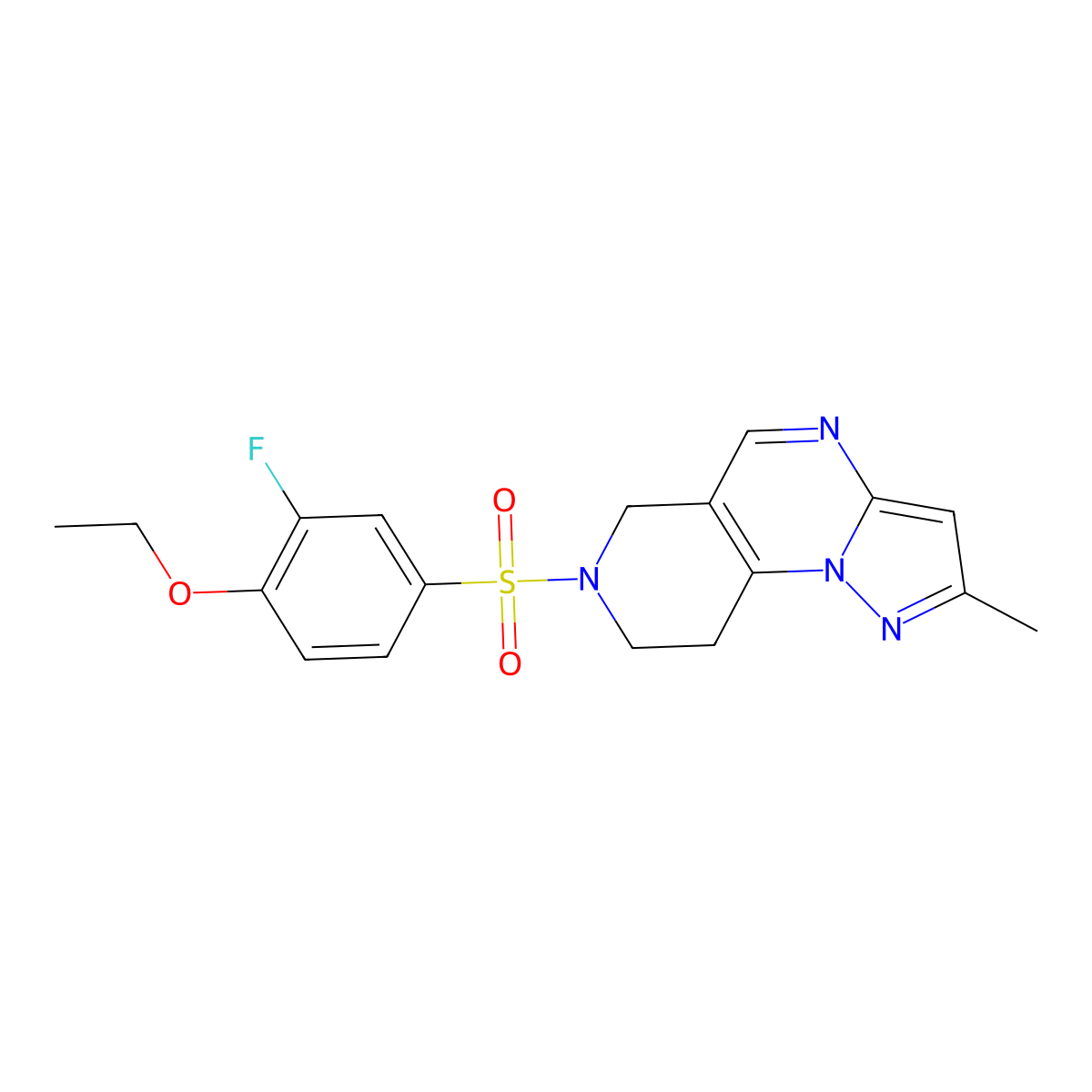 7-((4-Ethoxy-3-fluorophenyl)sulfonyl)-2-methyl-6,7,8,9-tetrahydropyrazolo[1,5-a]pyrido[3,4-e]pyrimidine molecular structure, CAS 1797204-10-4