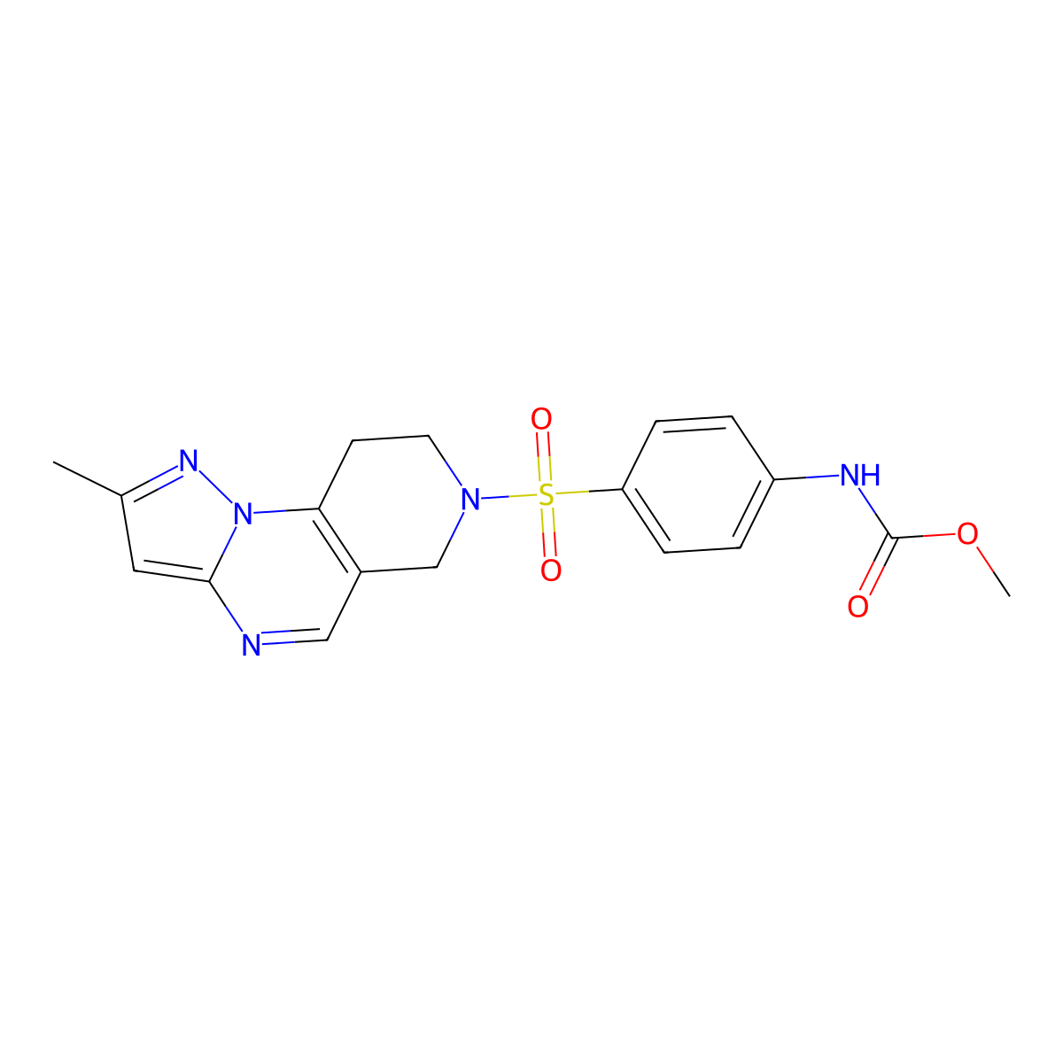 methyl (4-((2-methyl-8,9-dihydropyrazolo[1,5-a]pyrido[3,4-e]pyrimidin-7(6H)-yl)sulfonyl)phenyl)carbamate molecular structure, CAS 1797204-20-6