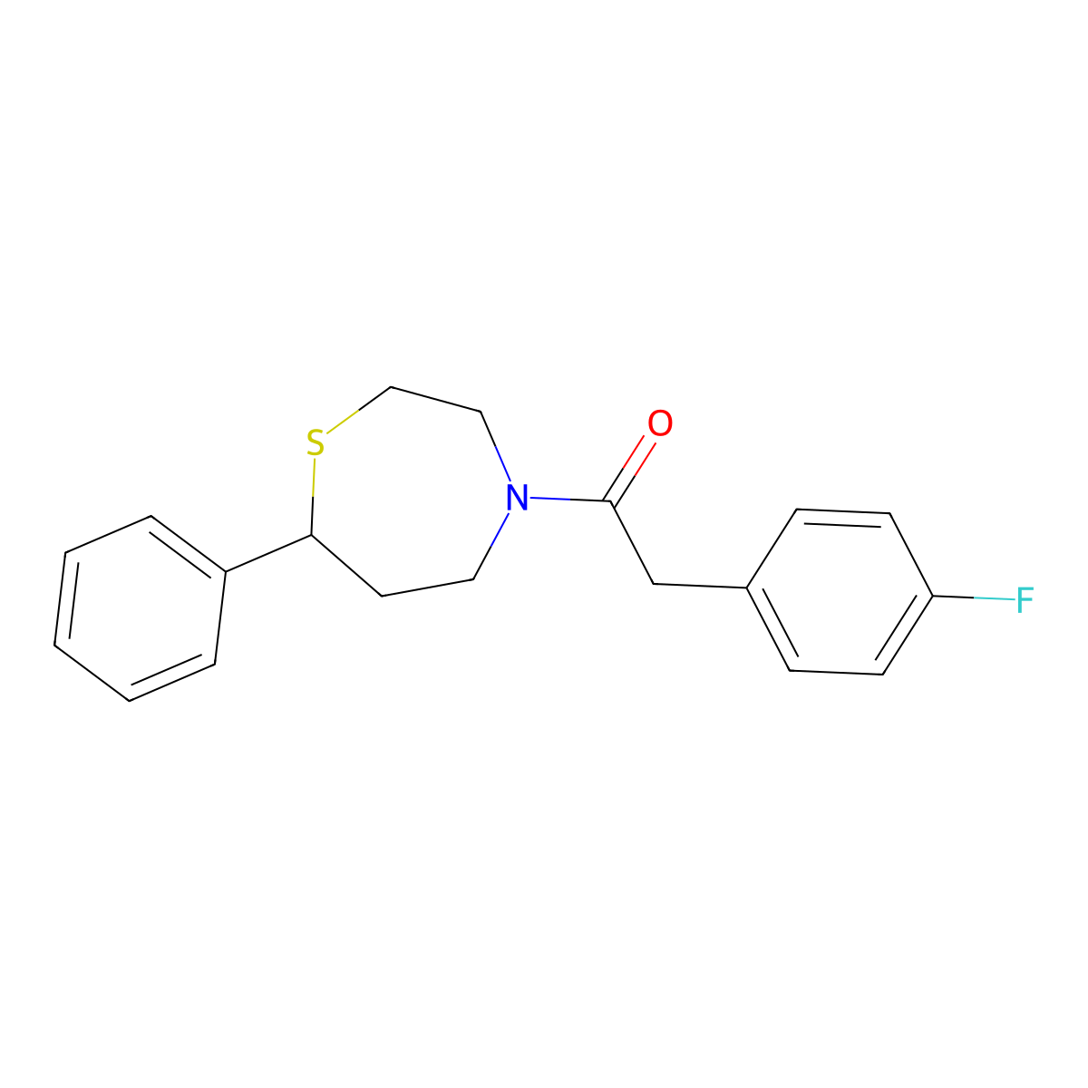 2-(4-Fluorophenyl)-1-(7-phenyl-1,4-thiazepan-4-yl)ethanone molecular structure, CAS 1797204-75-1