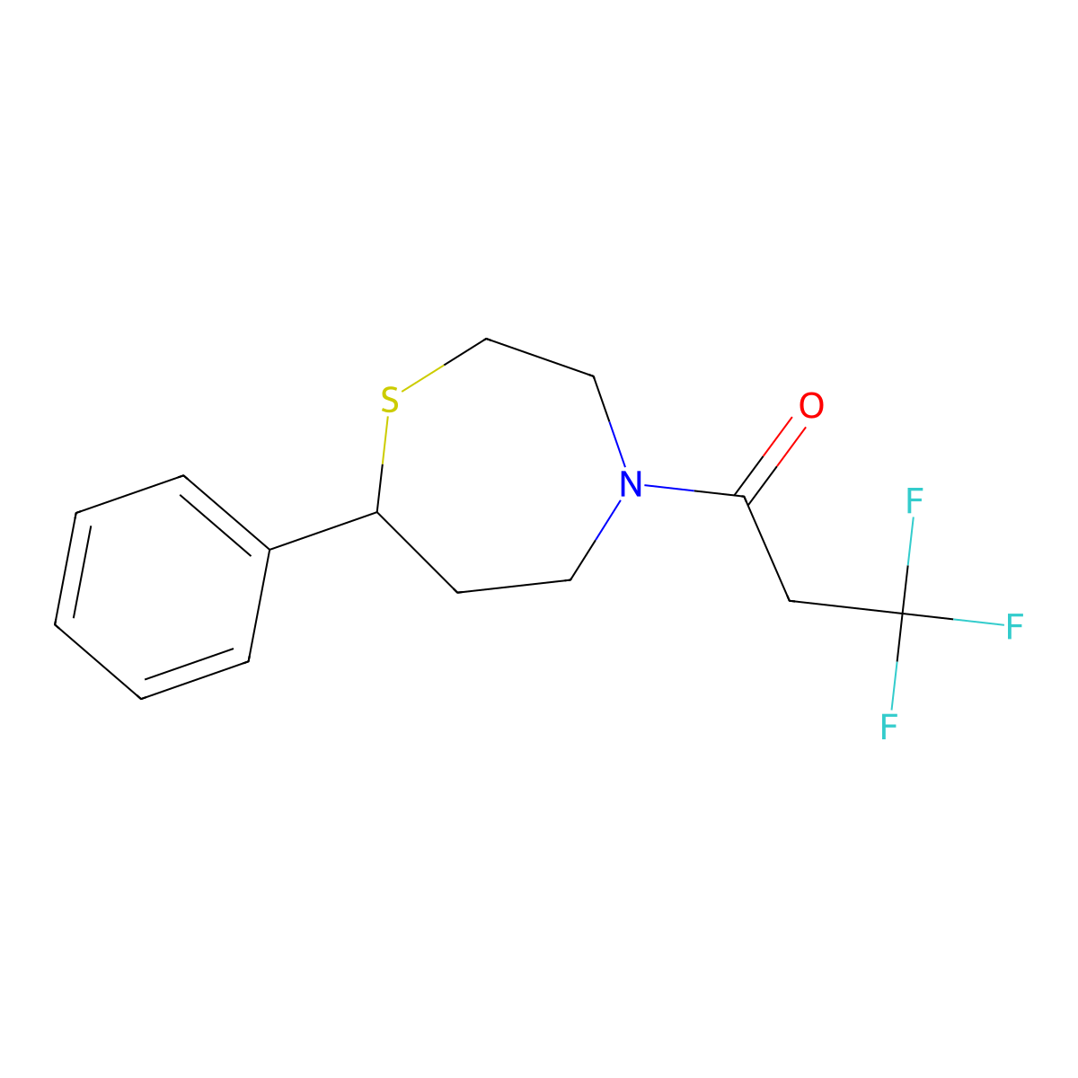 3,3,3-Trifluoro-1-(7-phenyl-1,4-thiazepan-4-yl)propan-1-one molecular structure, CAS 1797205-03-8
